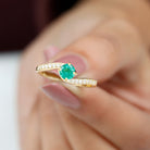 Lab Grown Emerald Solitaire Bypass Ring with Diamond Lab Created Emerald - ( AAAA ) - Quality - Rosec Jewels