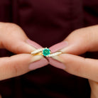 Lab Grown Emerald Solitaire Bypass Ring with Diamond Lab Created Emerald - ( AAAA ) - Quality - Rosec Jewels