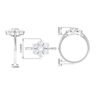 Certified Moissanite Cluster Flower Engagement Ring Moissanite - ( D-VS1 ) - Color and Clarity - Rosec Jewels