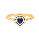 Created Blue Sapphire Heart Engagement Ring with Diamond Double Halo Lab Created Blue Sapphire - ( AAAA ) - Quality - Rosec Jewels