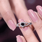 1 CT Created Black Diamond Heart Crisscross Engagement Ring with Diamond Lab Created Black Diamond - ( AAAA ) - Quality - Rosec Jewels
