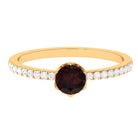 Minimal Garnet Solitaire Promise Ring with Diamond Garnet - ( AAA ) - Quality - Rosec Jewels