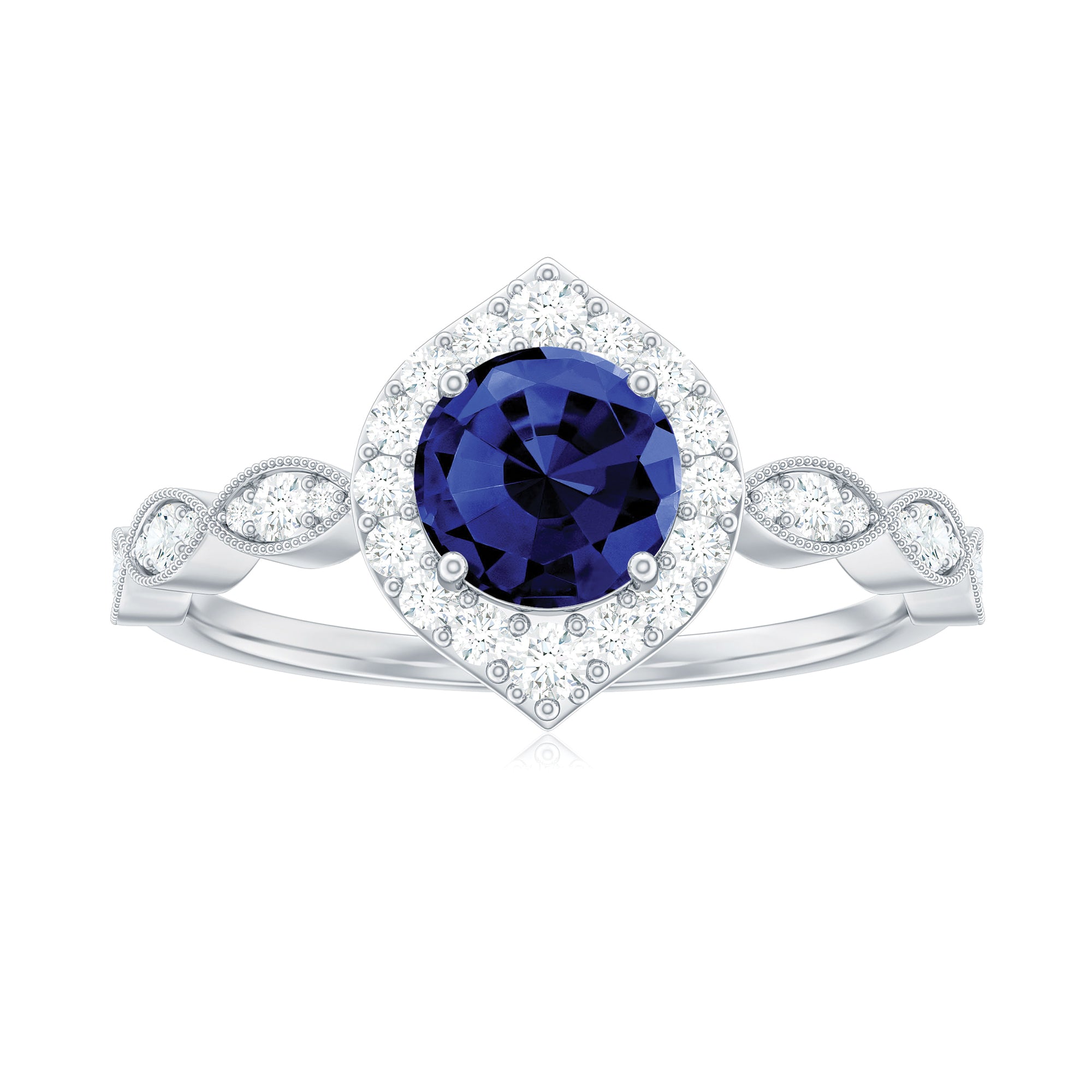 1.75 CT Vintage Created Blue Sapphire Engagement Ring with Diamond Accent Lab Created Blue Sapphire - ( AAAA ) - Quality - Rosec Jewels