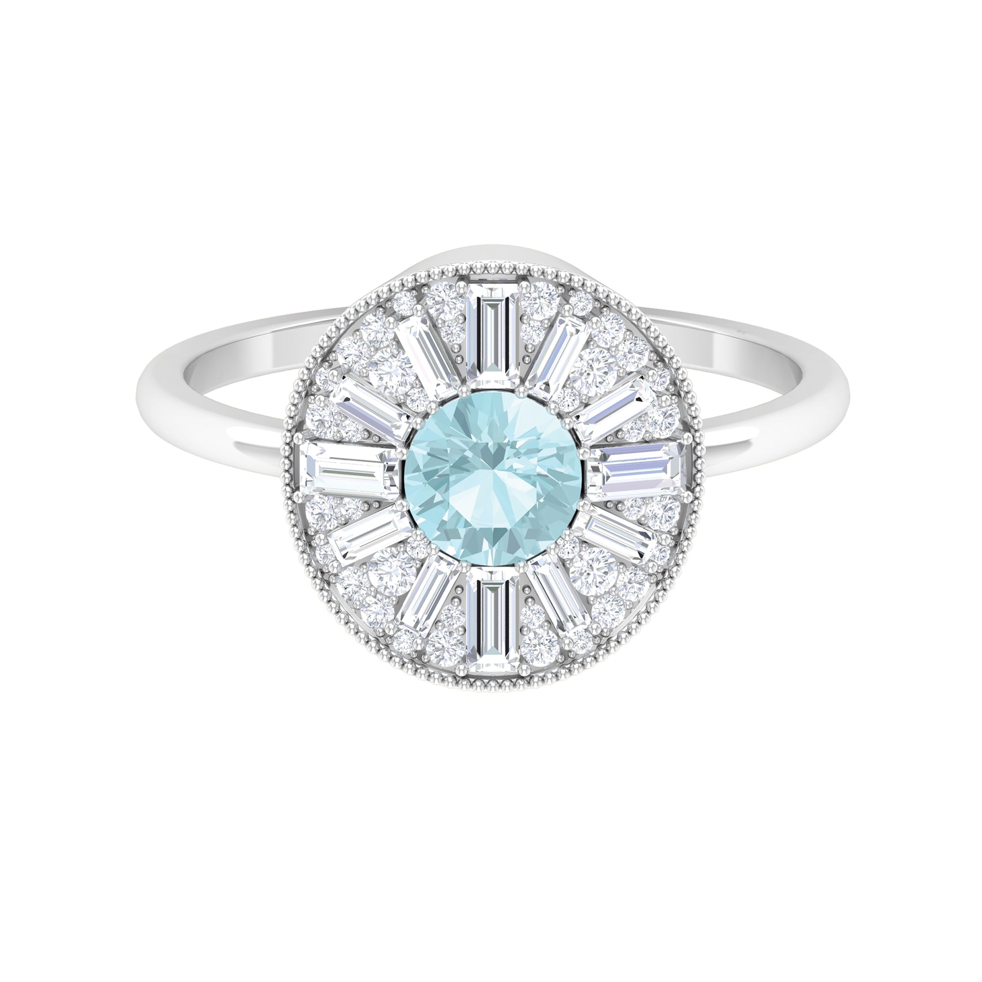 Sky Blue Topaz and Diamond Statement Engagement Ring with Beaded Detailing Sky Blue Topaz - ( AAA ) - Quality - Rosec Jewels