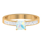 Princess Cut Ethiopian Opal Solitaire Ring with Diamond Side Stones Ethiopian Opal - ( AAA ) - Quality - Rosec Jewels