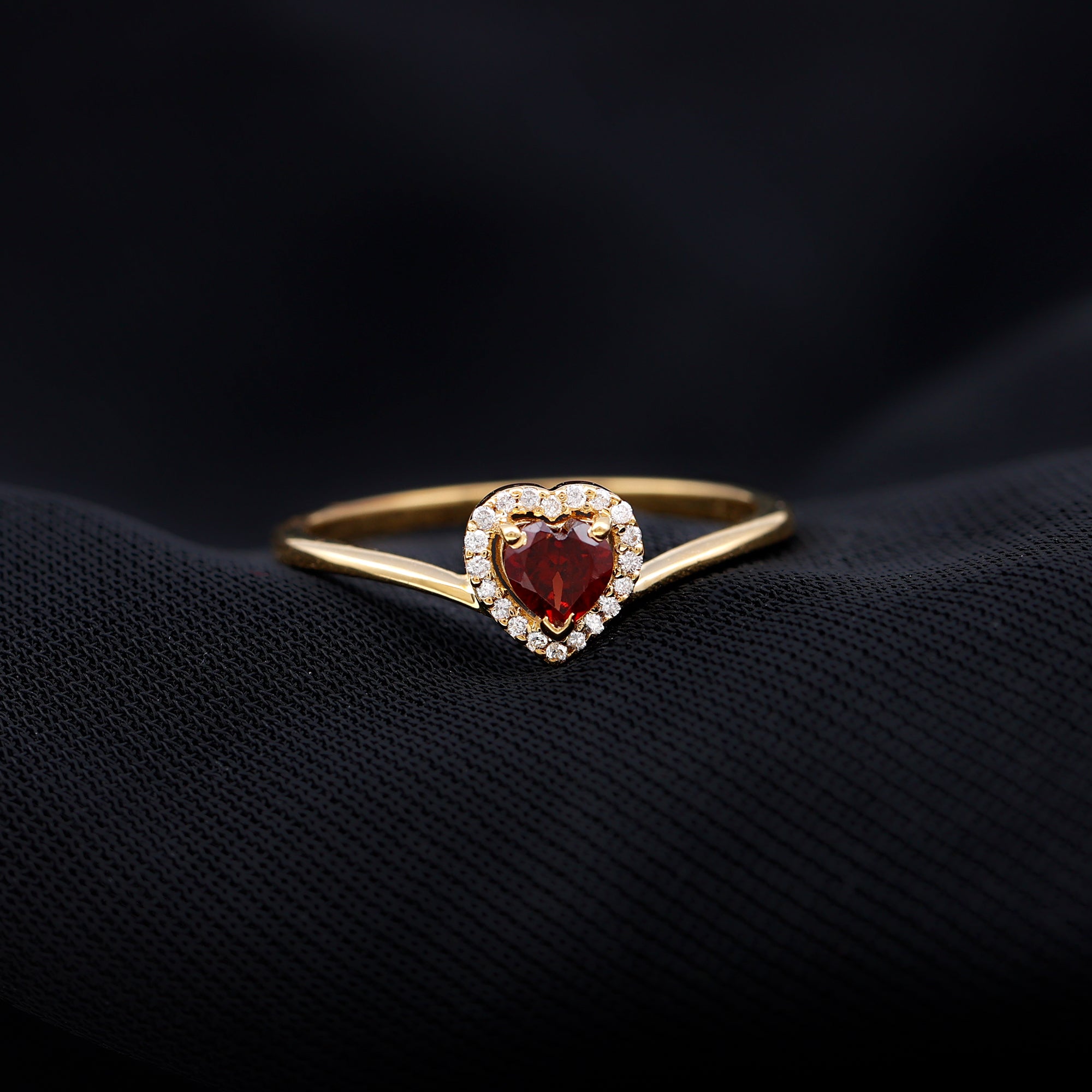 Herat Shape Garnet Promise Ring with Diamond Garnet - ( AAA ) - Quality - Rosec Jewels