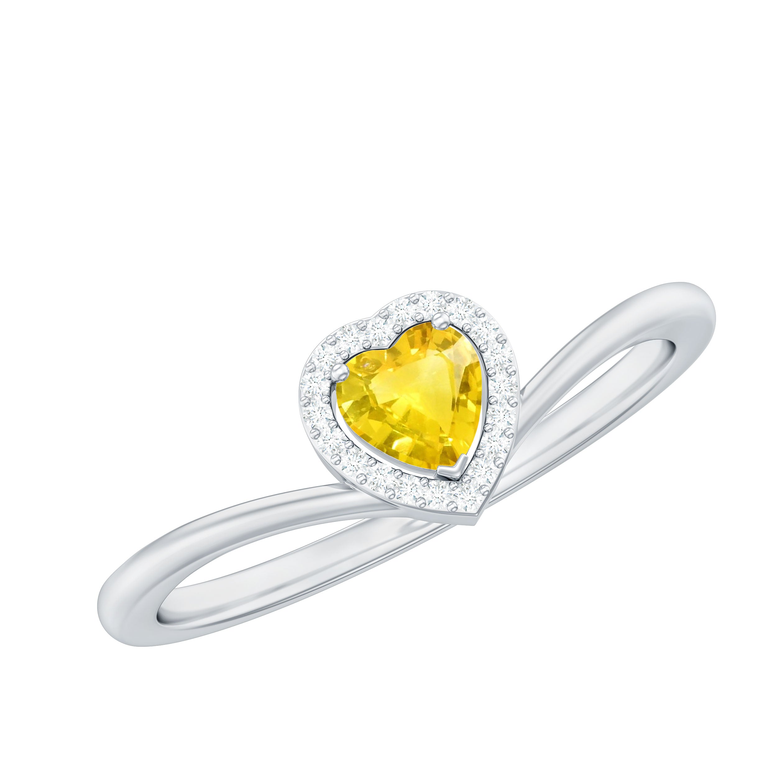 Heart Shape Yellow Sapphire and Diamond Halo Promise Ring Yellow Sapphire - ( AAA ) - Quality - Rosec Jewels