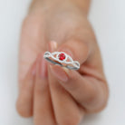 Criss Cross Shank Created Ruby and Diamond Halo Engagement Ring Lab Created Ruby - ( AAAA ) - Quality - Rosec Jewels