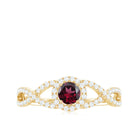 Criss Cross Shank Rhodolite and Diamond Halo Engagement Ring Rhodolite - ( AAA ) - Quality - Rosec Jewels