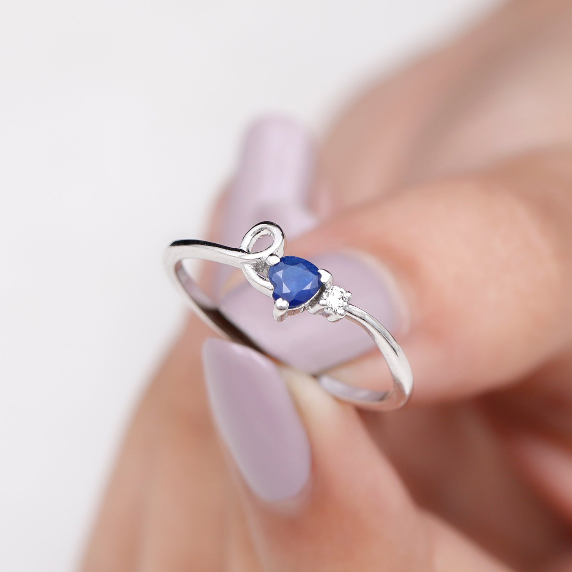 Created Blue Sapphire Twisted Promise Ring Lab Created Blue Sapphire - ( AAAA ) - Quality - Rosec Jewels