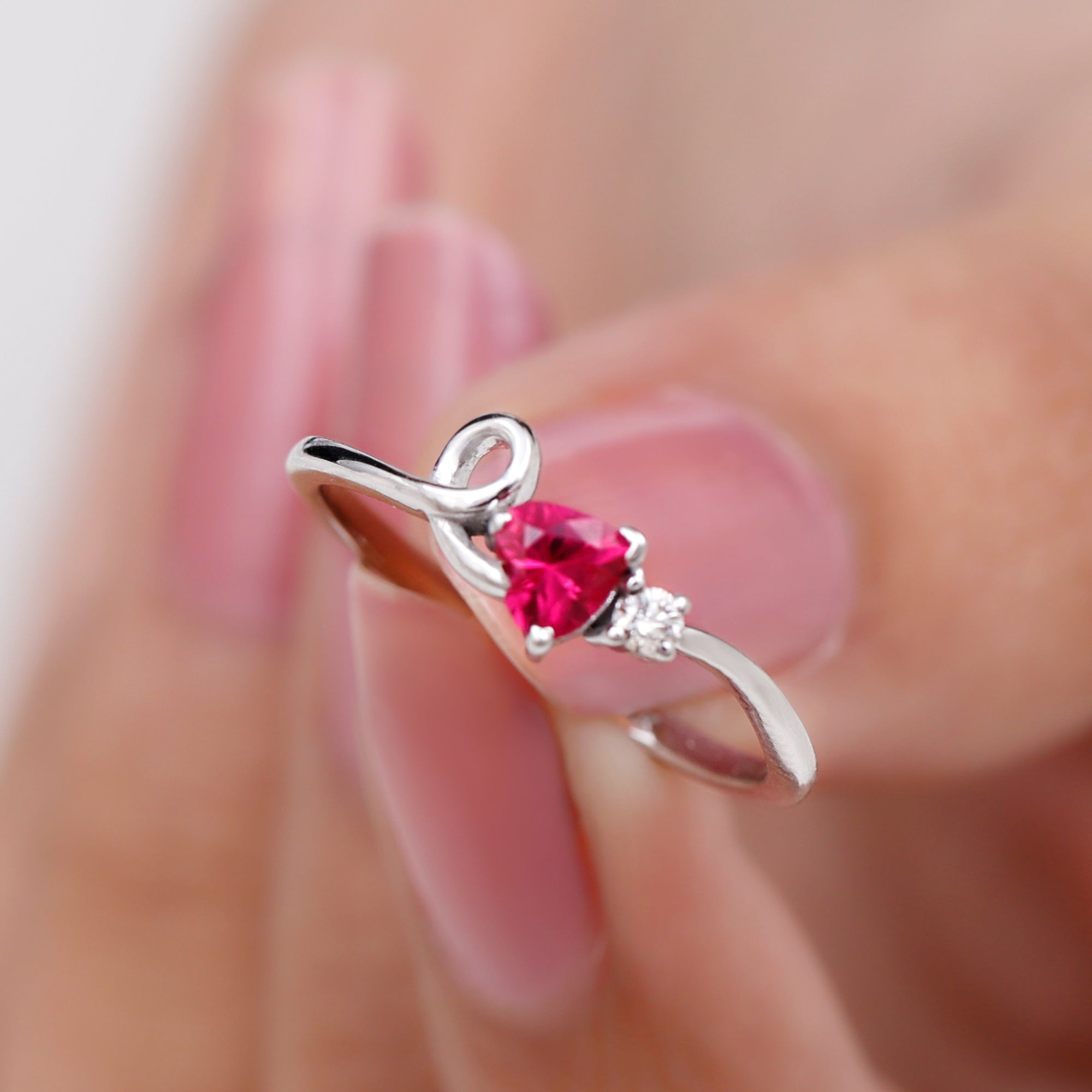 Created Ruby Heart Ring With Moissanite Lab Created Ruby - ( AAAA ) - Quality - Rosec Jewels