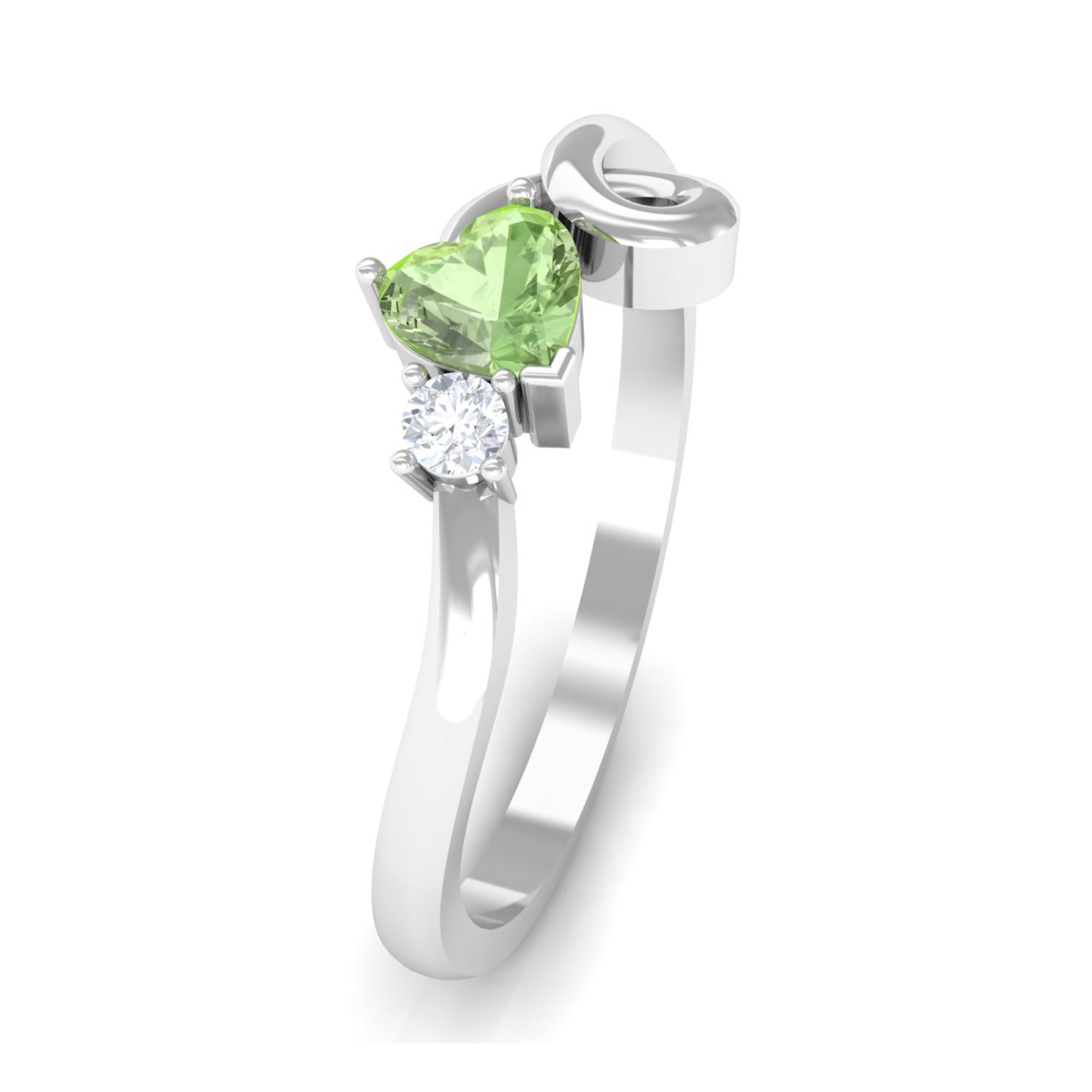 Heart Shape Green Sapphire and Diamond Twisted Promise Ring Green Sapphire - ( AAA ) - Quality - Rosec Jewels