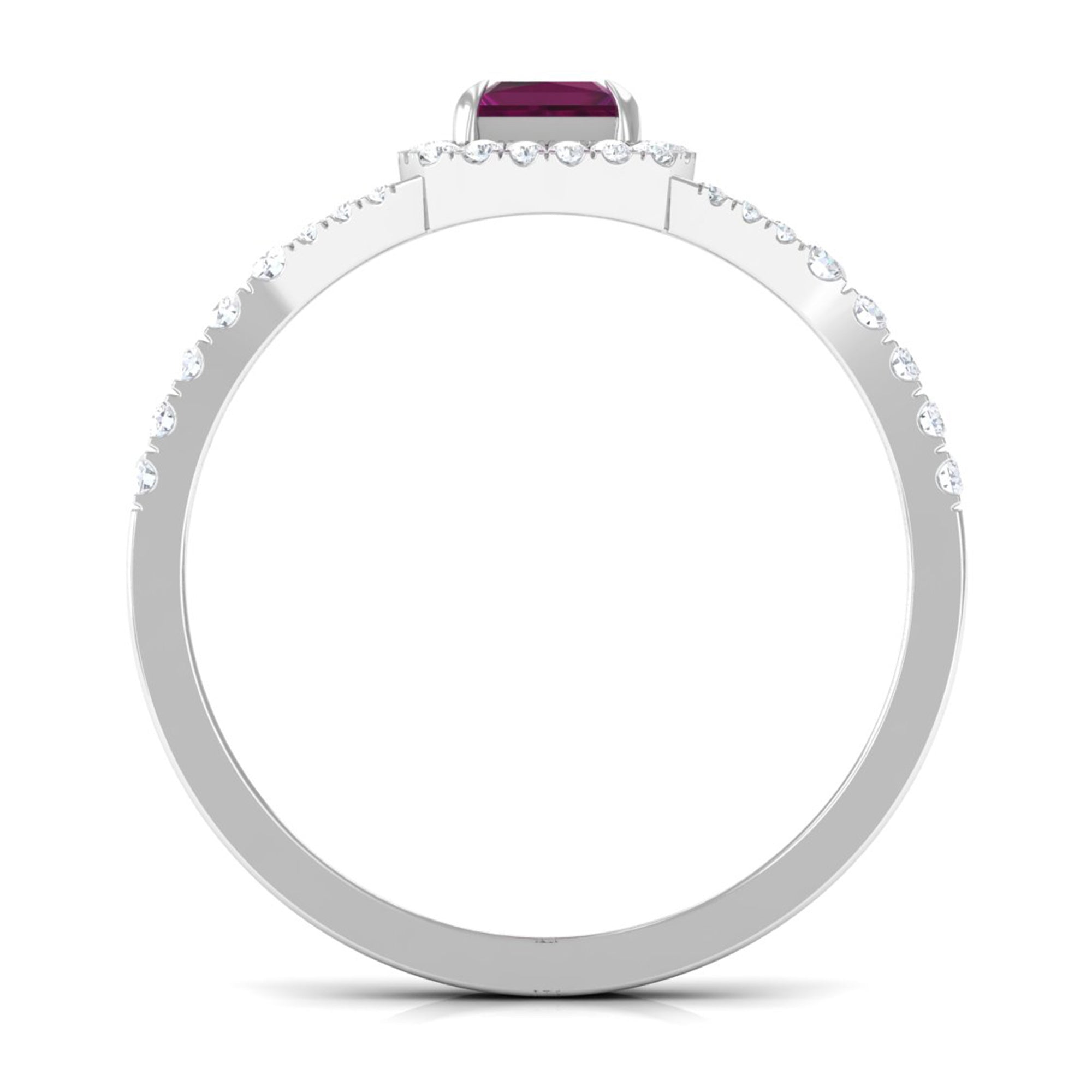 Rhodolite and Diamond Split Shank Engagement Ring Rhodolite - ( AAA ) - Quality - Rosec Jewels