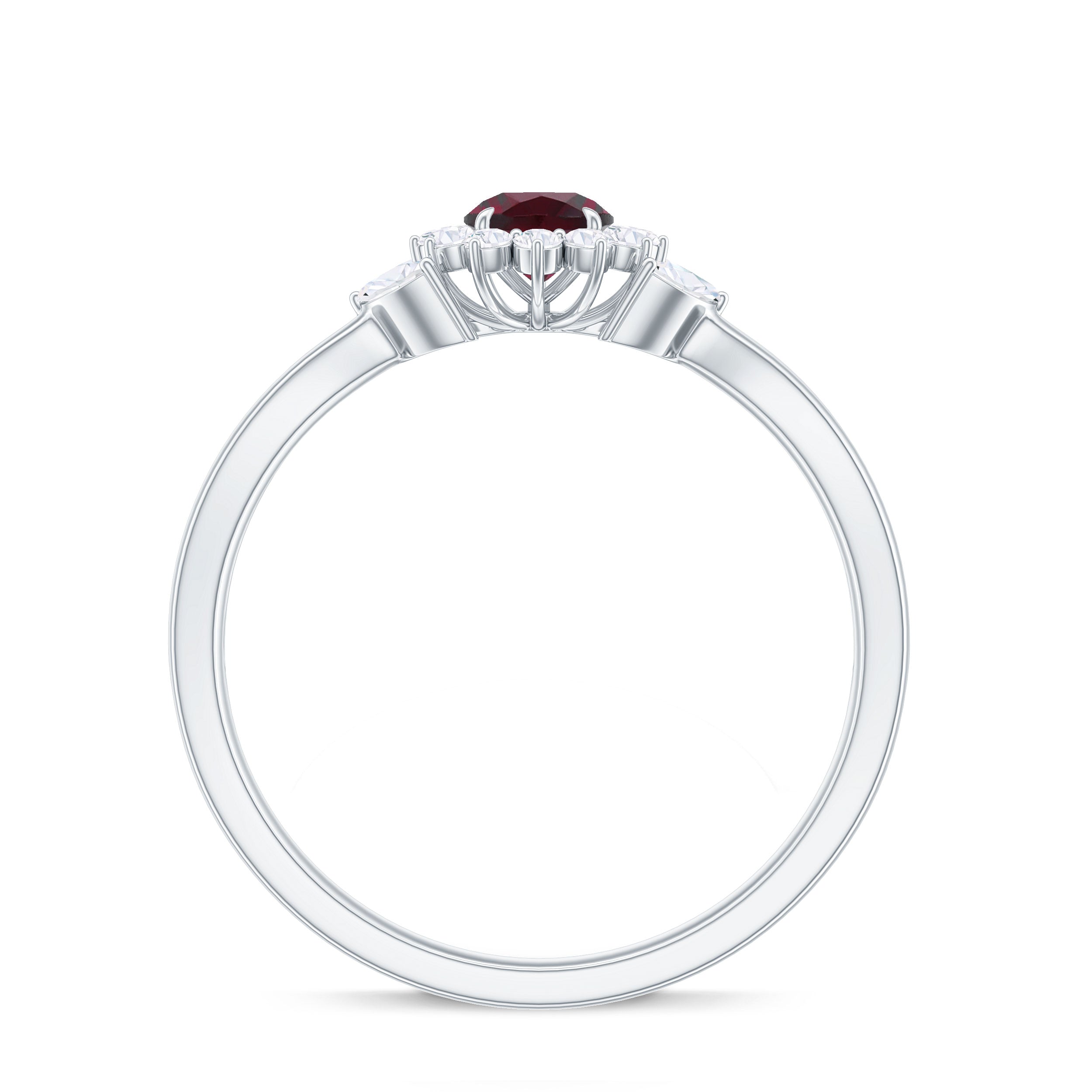 Rhodolite and Diamond Flower Engagement Ring with Split Shank Rhodolite - ( AAA ) - Quality - Rosec Jewels