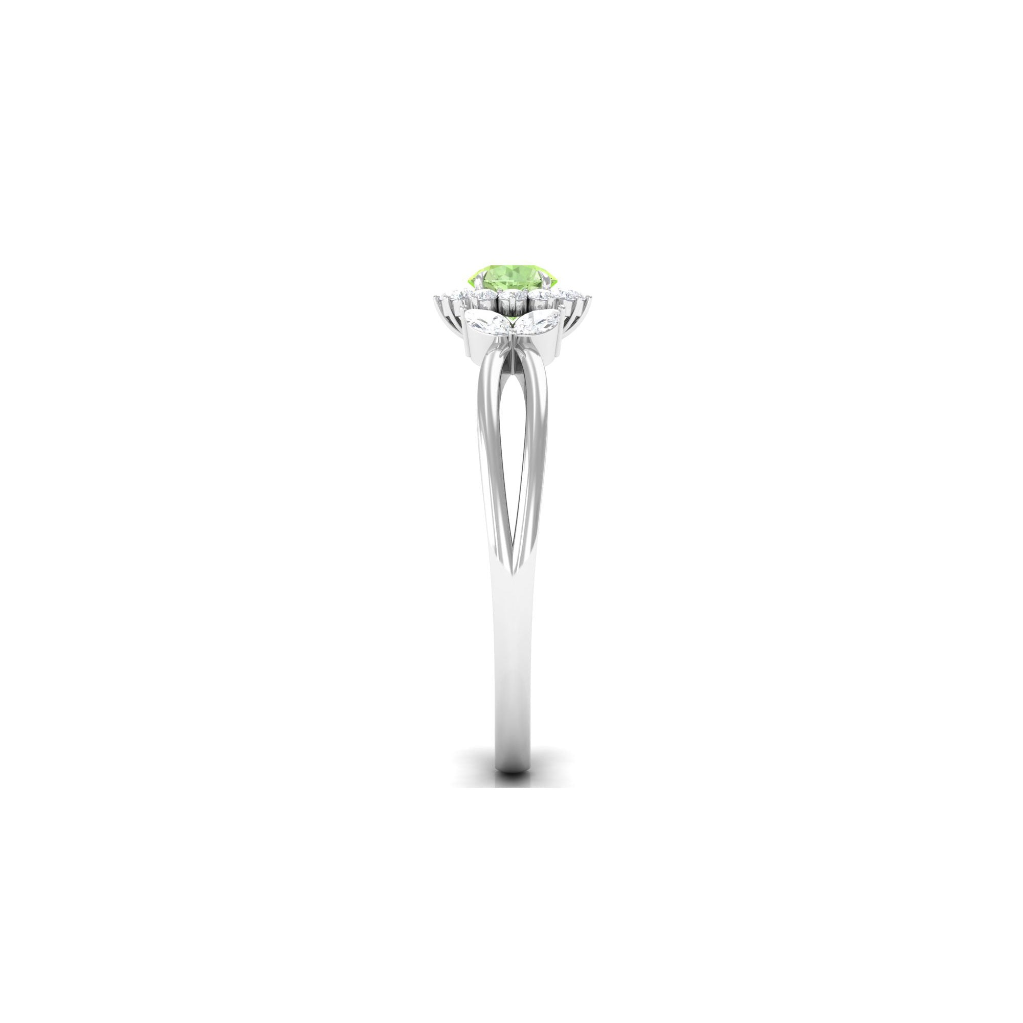 Green Sapphire and Diamond Flower Engagement Ring with Split Shank Green Sapphire - ( AAA ) - Quality - Rosec Jewels