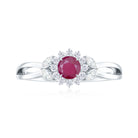 Split Shank Ruby Flower Engagement Ring with Diamond Ruby - ( AAA ) - Quality - Rosec Jewels