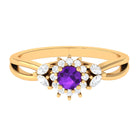 Split Shank Amethyst Flower Engagement Ring with Diamond Amethyst - ( AAA ) - Quality - Rosec Jewels