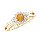 Split Shank Orange Sapphire Flower Engagement Ring with Diamond Orange Sapphire - ( AAA ) - Quality - Rosec Jewels