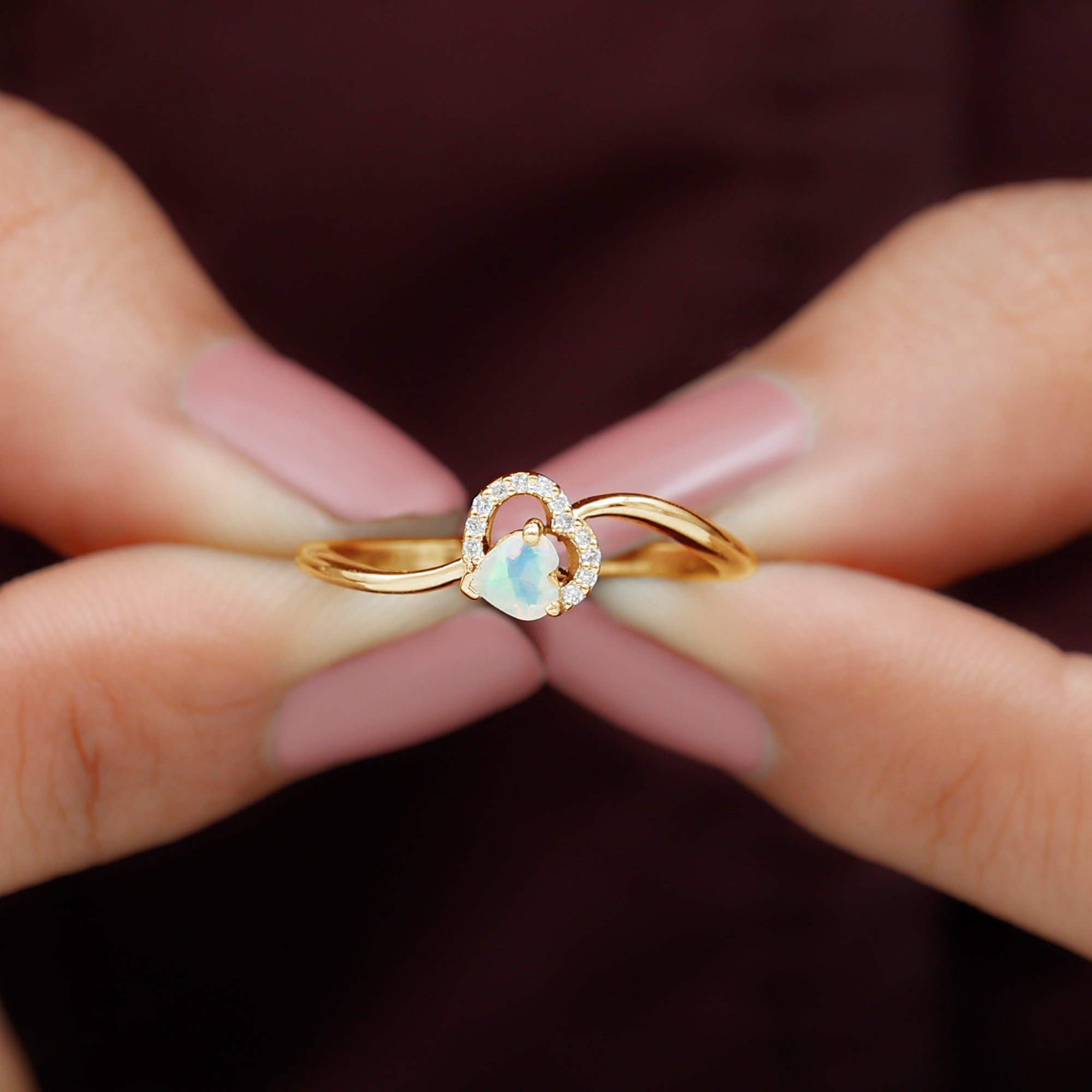 1/4 CT Ethiopian Opal Heart Promise Ring with Diamond Ethiopian Opal - ( AAA ) - Quality - Rosec Jewels