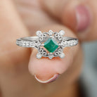 Antique Style Emerald and Diamond Engagement Ring with Beaded Detailing Emerald - ( AAA ) - Quality - Rosec Jewels