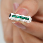 Channel Set Emerald Classic Wide Band Ring Emerald - ( AAA ) - Quality - Rosec Jewels