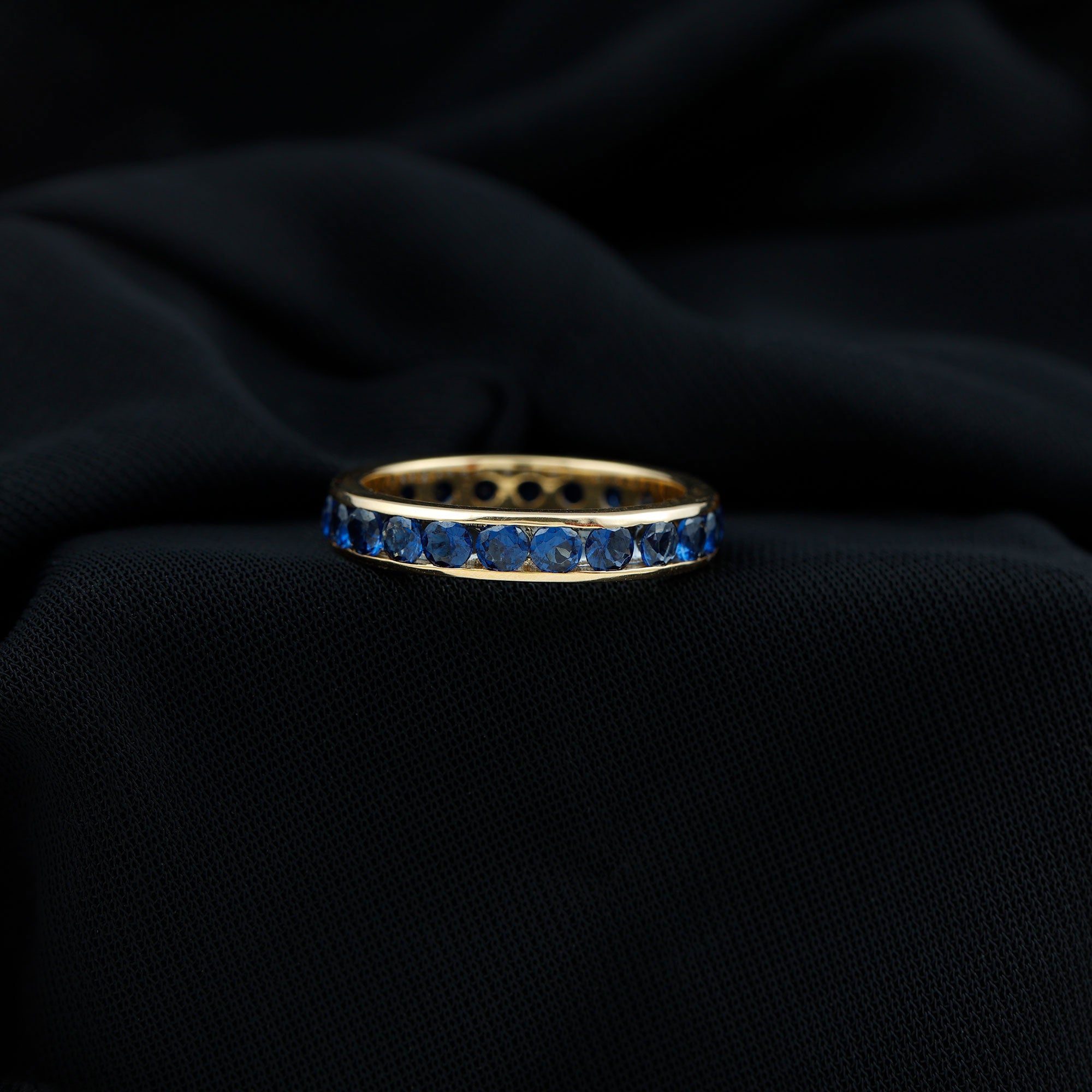 Round Created Blue Sapphire Full Eternity Ring in Channel Setting Lab Created Blue Sapphire - ( AAAA ) - Quality - Rosec Jewels