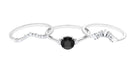 Round Black Spinel Designer Trio Wedding Ring Set with Moissanite Black Spinel - ( AAA ) - Quality - Rosec Jewels