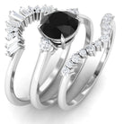 Created Black Diamond Designer Trio Wedding Ring Set with Diamond Lab Created Black Diamond - ( AAAA ) - Quality - Rosec Jewels