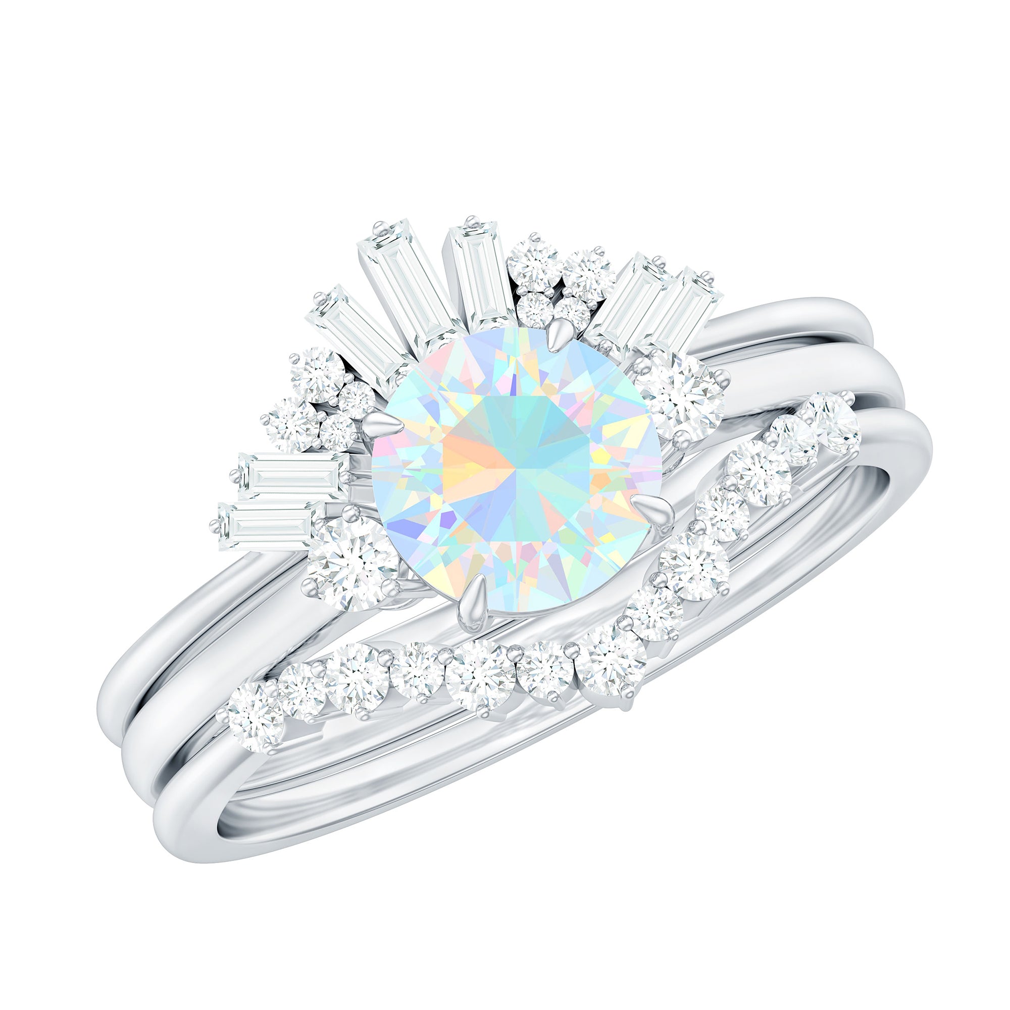 Ethiopian Opal Designer Trio Wedding Ring Set with Diamond Ethiopian Opal - ( AAA ) - Quality - Rosec Jewels