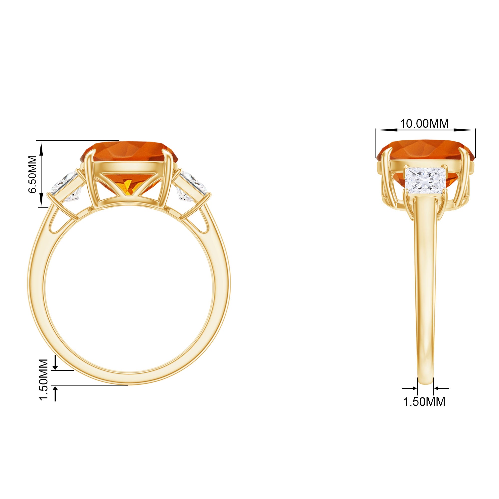 Created Orange Sapphire Engagement Ring with Moissanite Lab Created Orange Sapphire - ( AAAA ) - Quality - Rosec Jewels