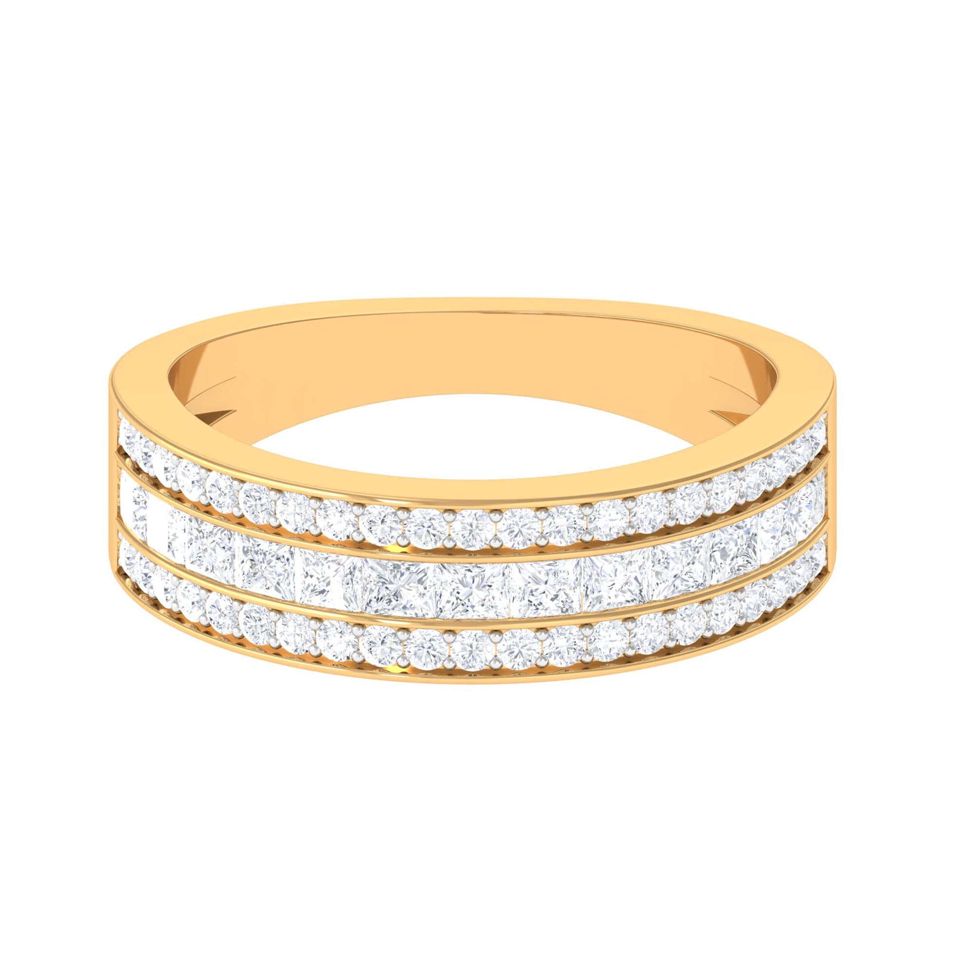 3 Row Certified Moissanite Wide Eternity Band Ring Moissanite - ( D-VS1 ) - Color and Clarity - Rosec Jewels