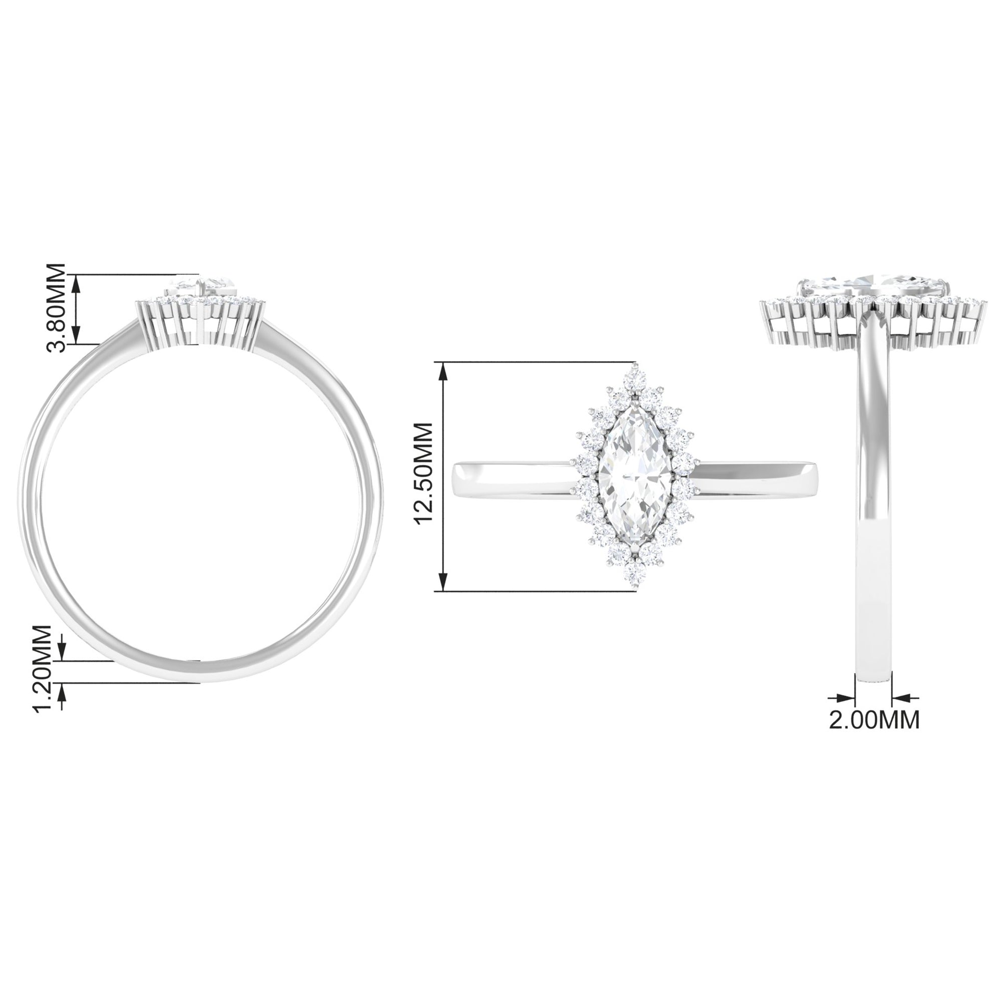 1.75 CT Moissanite Marquise Halo Engagement Ring Moissanite - ( D-VS1 ) - Color and Clarity - Rosec Jewels