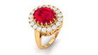 Oval Lab Grown Ruby and Moissanite Halo Engagement Ring Lab Created Ruby - ( AAAA ) - Quality - Rosec Jewels