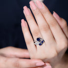 Lab Grown Blue Sapphire and Diamond Cluster Cocktail Ring Lab Created Blue Sapphire - ( AAAA ) - Quality - Rosec Jewels