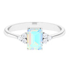 Octagon Cut Ethiopian Opal Engagement Ring with Diamond Trio Ethiopian Opal - ( AAA ) - Quality - Rosec Jewels