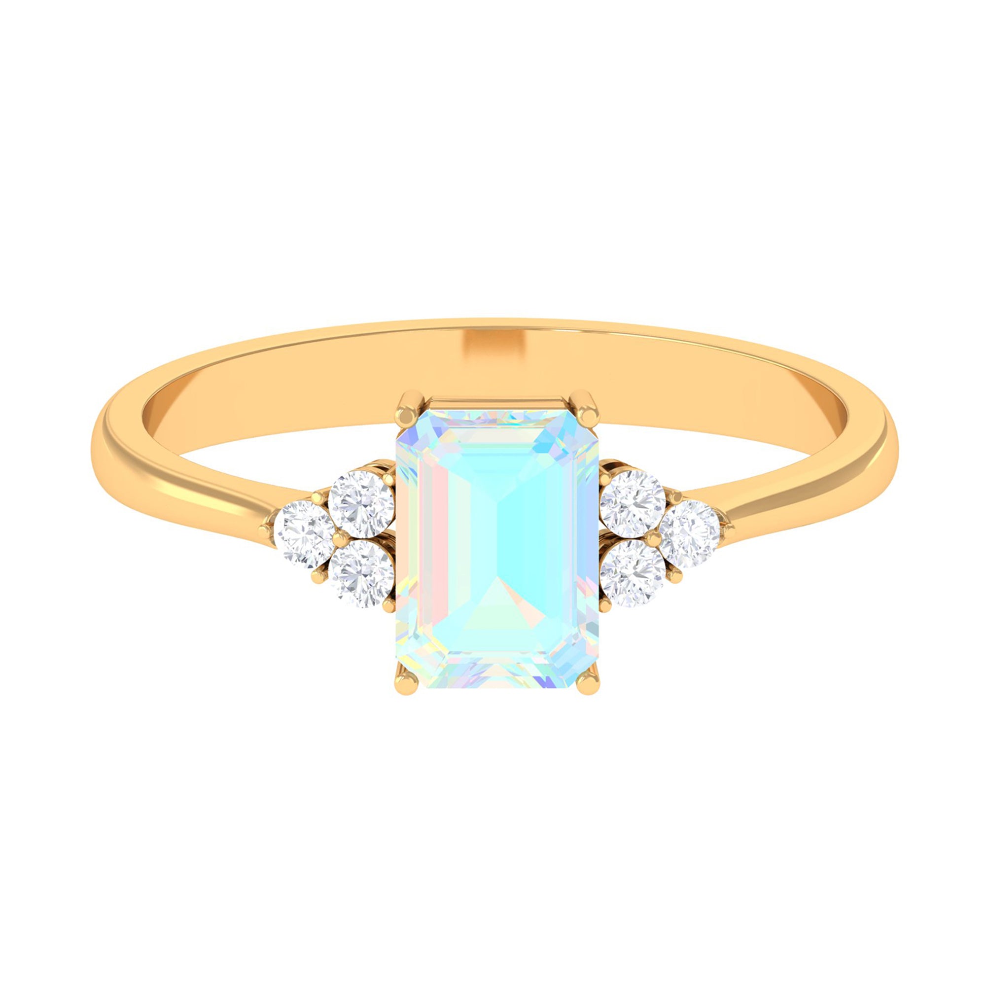 Octagon Cut Ethiopian Opal Engagement Ring with Diamond Trio Ethiopian Opal - ( AAA ) - Quality - Rosec Jewels