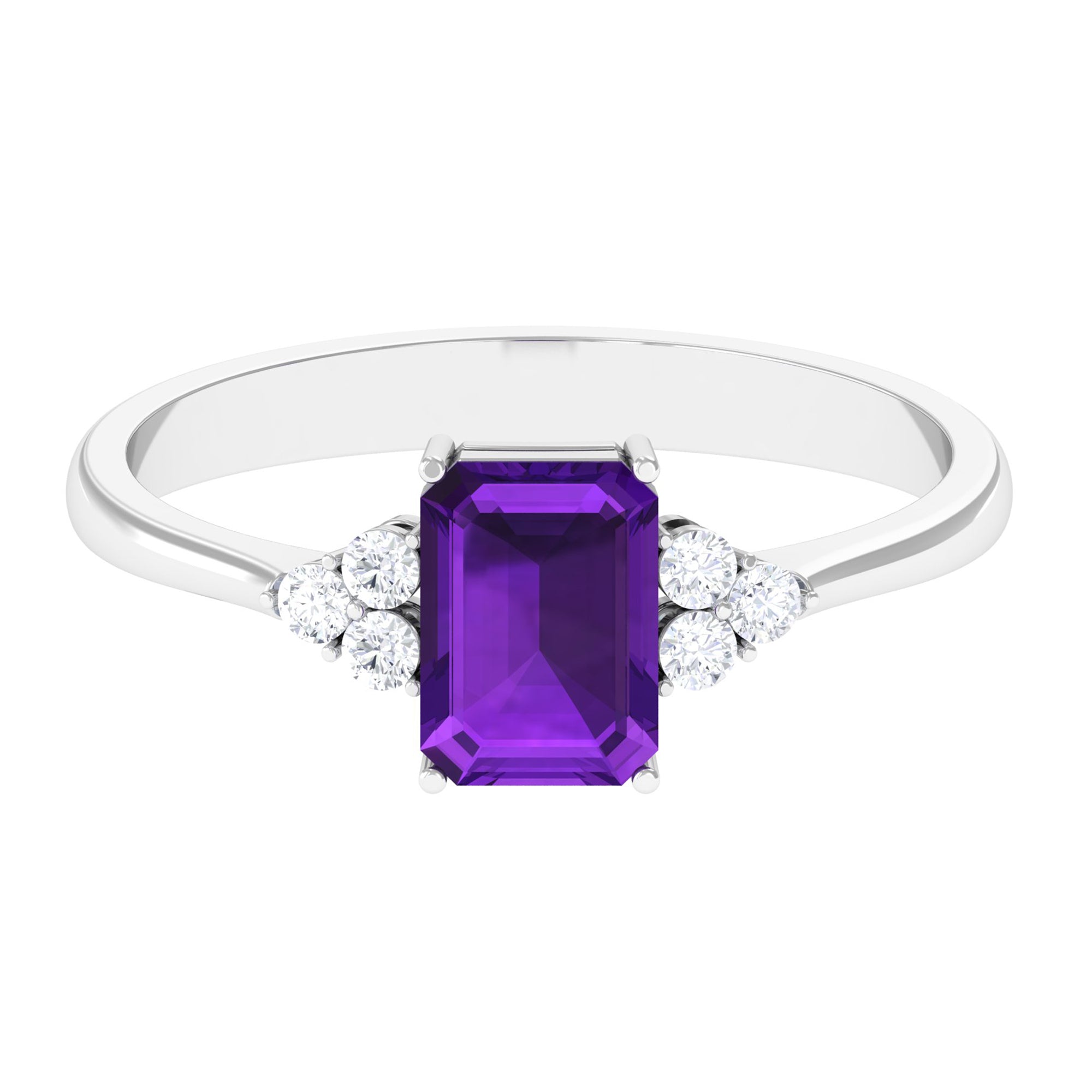 1.5 CT Octagon Cut Amethyst Engagement Ring with Diamond Trio Amethyst - ( AAA ) - Quality - Rosec Jewels