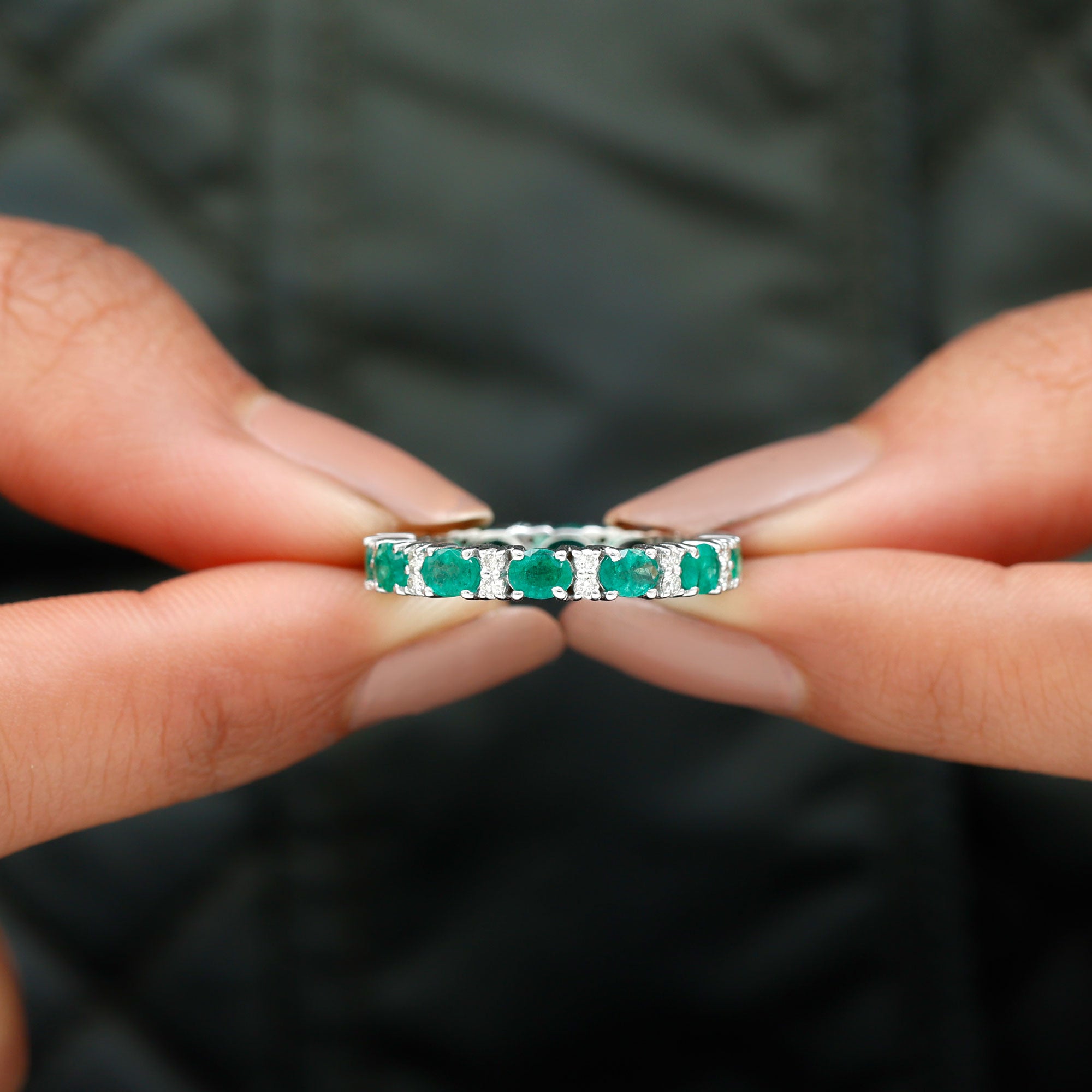 Oval Cut Green Emerald Eternity Band Ring with Diamond Emerald - ( AAA ) - Quality - Rosec Jewels