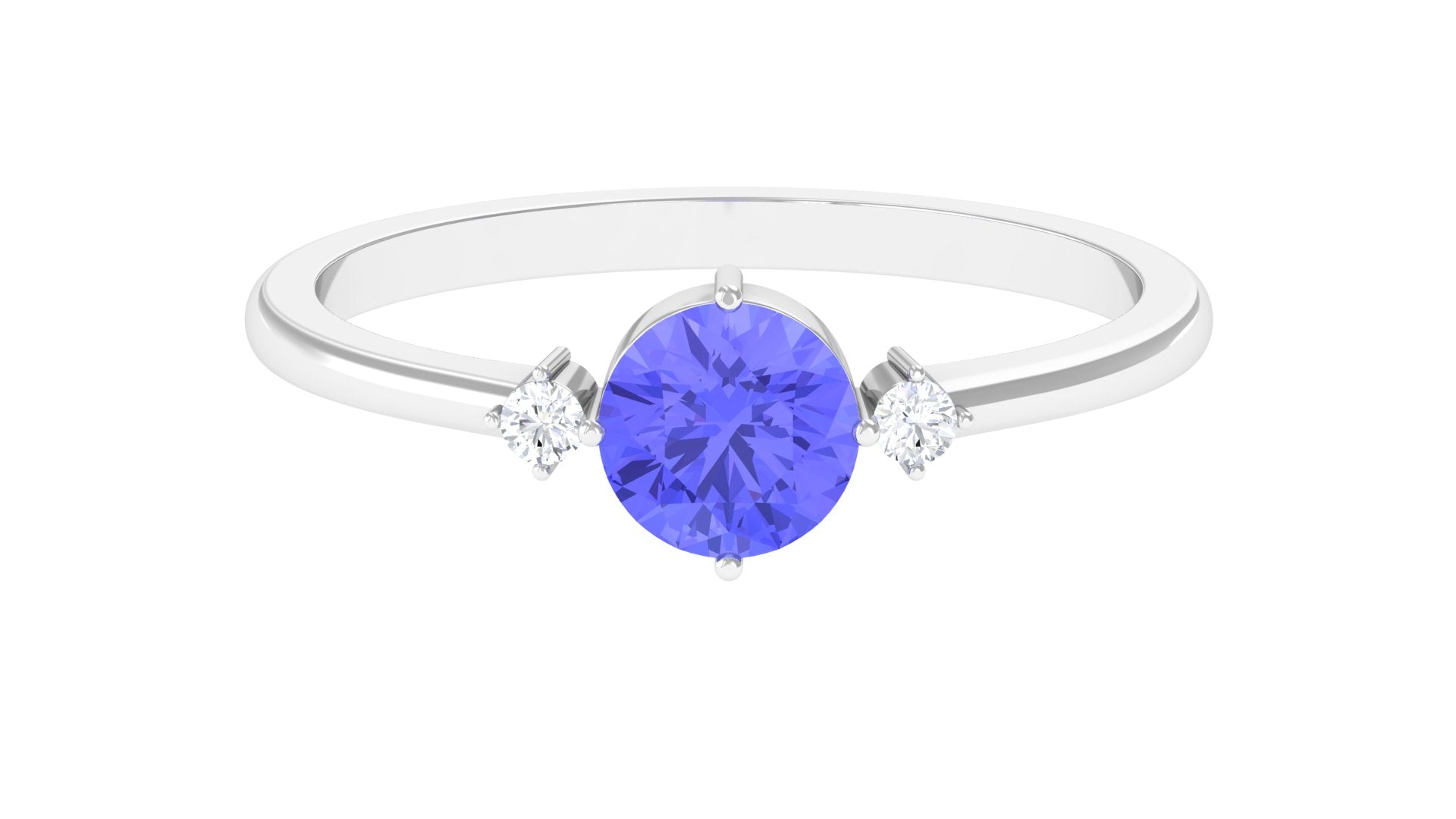 Round Tanzanite Solitaire Promise Ring with Diamond Tanzanite - ( AAA ) - Quality - Rosec Jewels