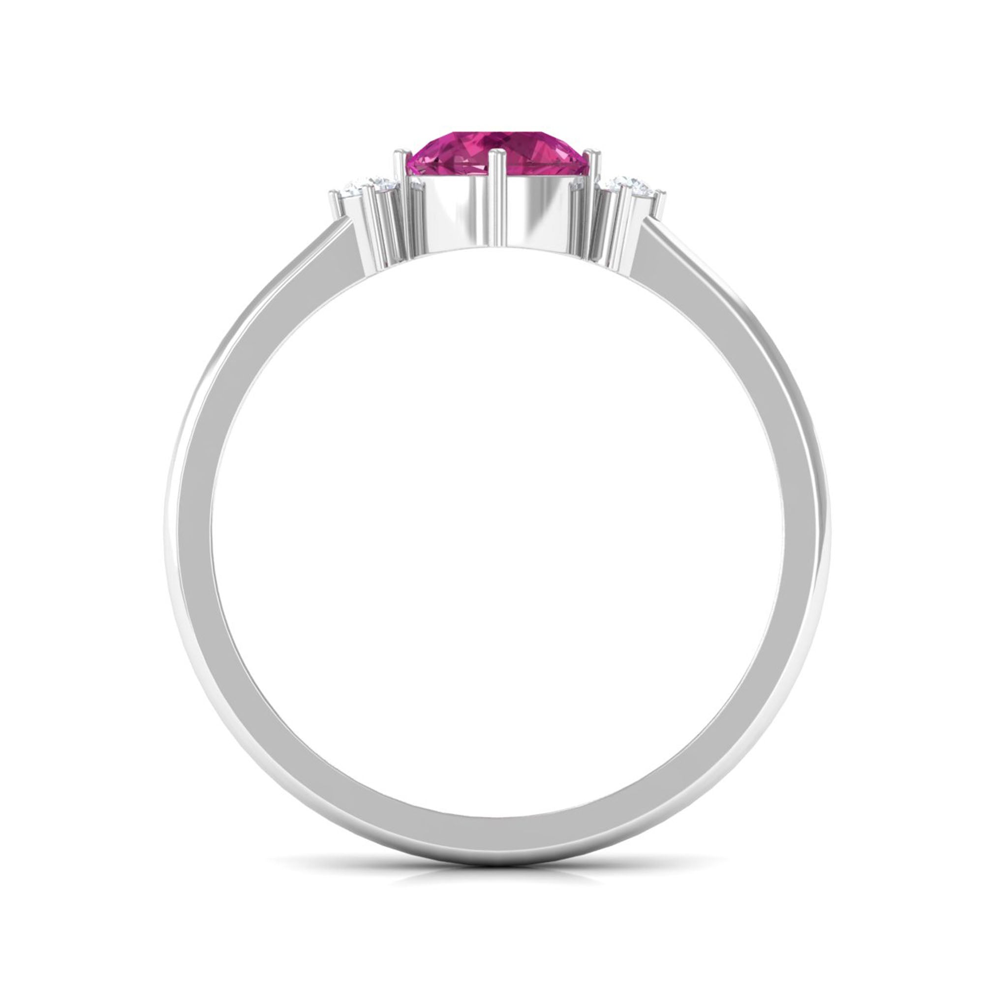 Simple Round Pink Tourmaline and Diamond Promise Ring Pink Tourmaline - ( AAA ) - Quality - Rosec Jewels