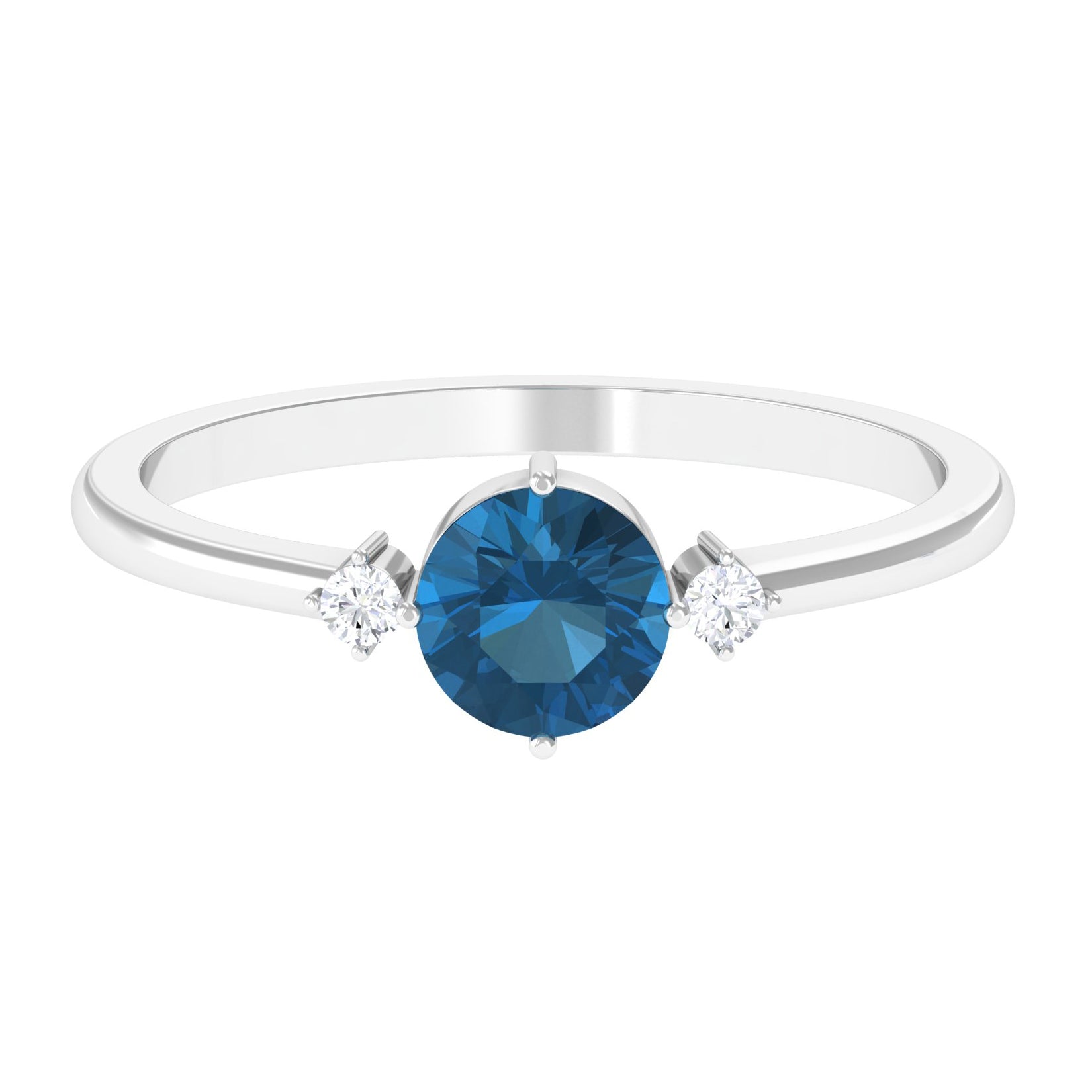 Minimal Round London Blue Topaz and Diamond Promise Ring London Blue Topaz - ( AAA ) - Quality - Rosec Jewels