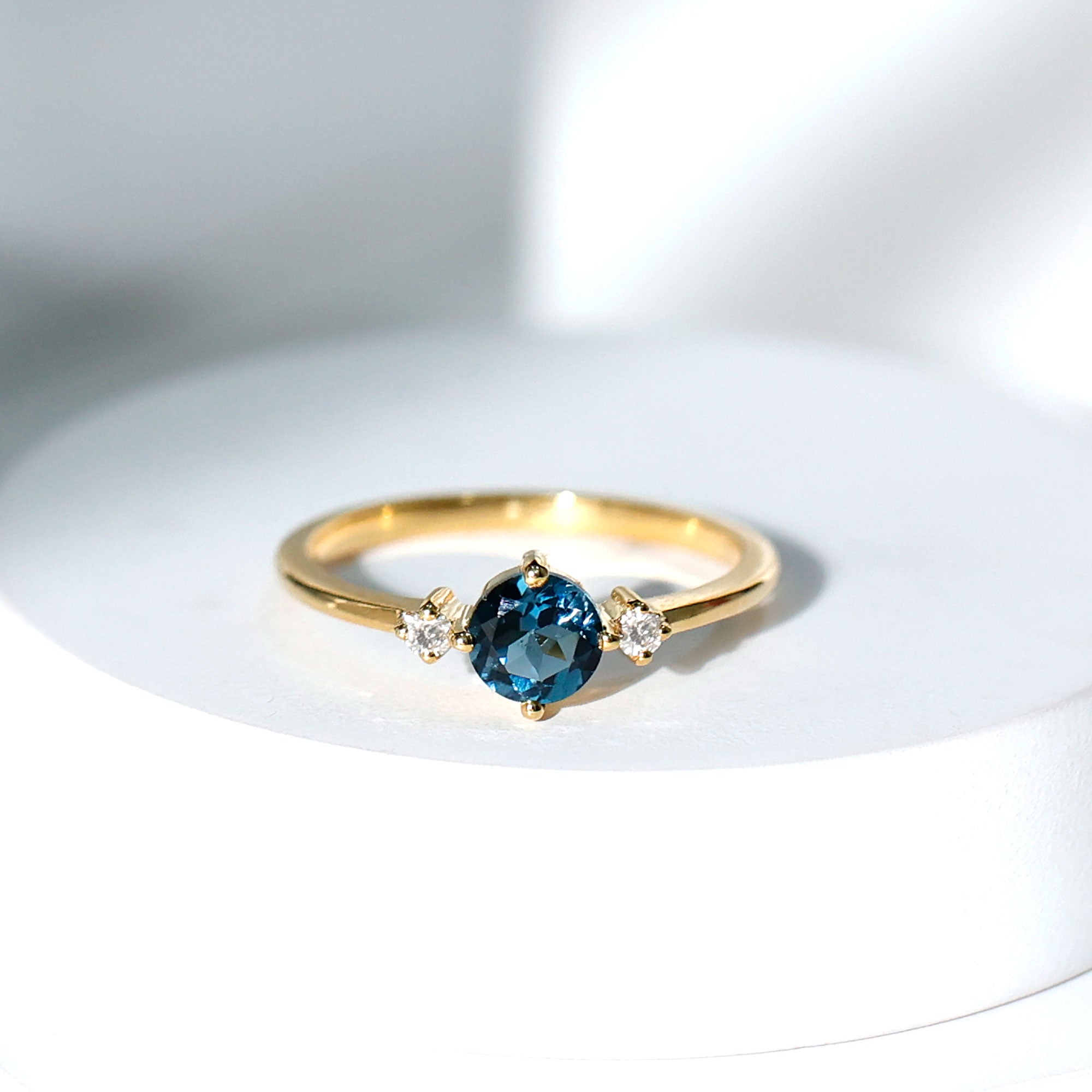 Minimal Round London Blue Topaz and Diamond Promise Ring London Blue Topaz - ( AAA ) - Quality - Rosec Jewels