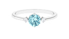 Round Aquamarine Solitaire Promise Ring with Diamond Aquamarine - ( AAA ) - Quality - Rosec Jewels