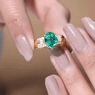 Oval Cut Solitaire Lab Grown Emerald Statement Engagement Ring with Diamond Lab Created Emerald - ( AAAA ) - Quality - Rosec Jewels