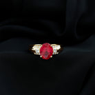 Oval Lab Grown Ruby Solitaire Statement Engagement Ring with Diamond Lab Created Ruby - ( AAAA ) - Quality - Rosec Jewels