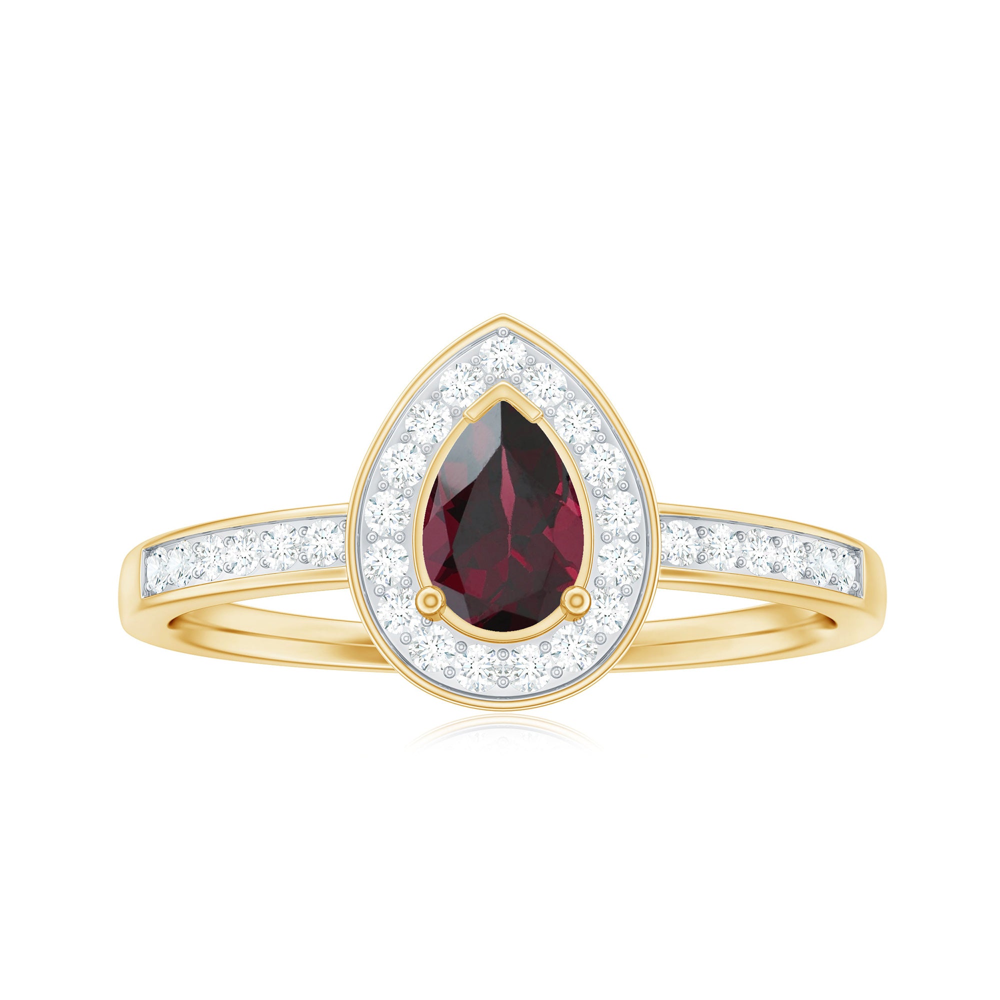 Classic Rhodolite and Diamond Halo Engagement Ring Rhodolite - ( AAA ) - Quality - Rosec Jewels