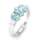 Oval Cut Aquamarine Three Stone Ring with Diamond Aquamarine - ( AAA ) - Quality - Rosec Jewels