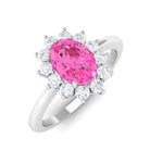 Princess Diana Inspired Oval Cut Pink Sapphire Engagement Ring Diamond Halo Pink Sapphire - ( AAA ) - Quality - Rosec Jewels