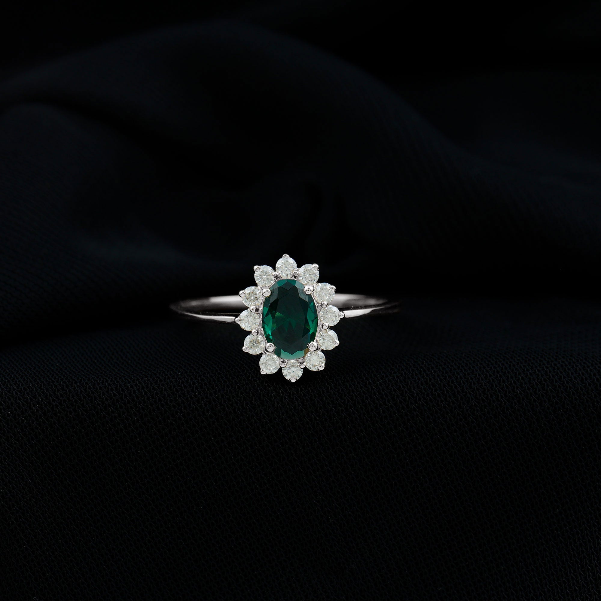 Princess Diana Inspired Created Emerald Engagement Ring with Diamond Lab Created Emerald - ( AAAA ) - Quality - Rosec Jewels