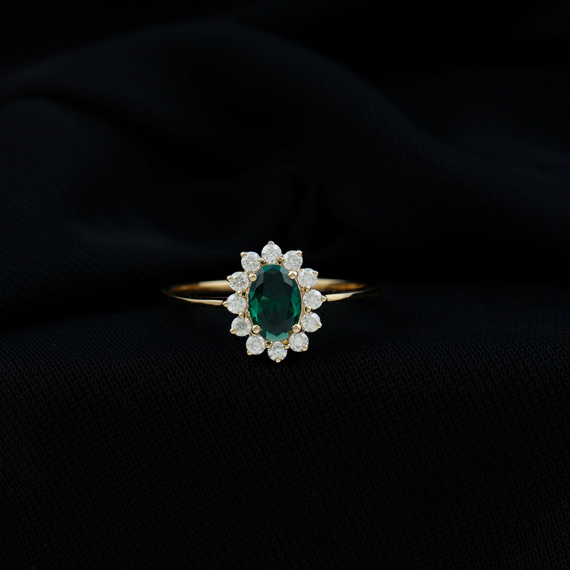 Princess Diana Inspired Created Emerald Engagement Ring with Diamond Lab Created Emerald - ( AAAA ) - Quality - Rosec Jewels